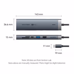 Vention TGVHB hub di interfaccia USB tipo-C 5000 Mbit/s Grigio - Vista aggiuntiva 2