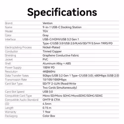 Vention TGVHB hub di interfaccia USB tipo-C 5000 Mbit/s Grigio - Vista aggiuntiva 3