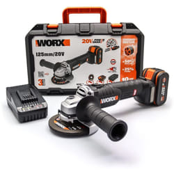 Smerigliatrice Brushless a batteria 125 mm 20 v Worx PowerShare WX812 Include 1 batteria 4 Ah, caricatore e valigetta Motore brushless Corpo sottile