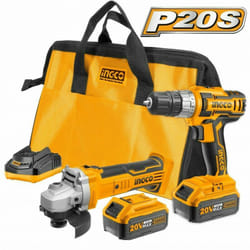 Trapano avvitatore smerigliatrice 20V con 2 batterie caricabatterie borsa Ingco