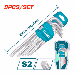 Set da 9 chiavi Torx extra-lunghe TOTAL La serie di 9 chiavi maschio piegate per viti con impronta Torx® è progettata per for ...