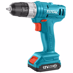 Trapano avvitatore a batteria 12V TOTAL CARATTERISTICHE: Voltaggio: 12V Velocità a vuoto : 0-600 giri/min Coppia di Serraggio ...