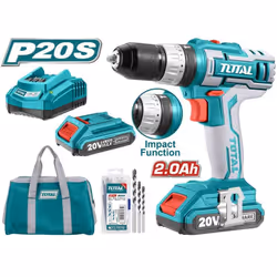 TRAPANO 20V: Voltaggio: 20V Velocit? a vuoto: 0-400 / 0-1500 giri/min Coppia di Serraggio: 45nm Mandrino Autoserrante da 0,8- ...