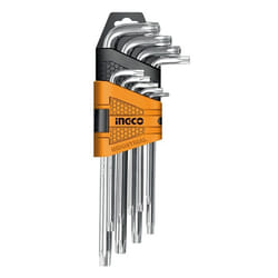 Ingco - Set Chiavi Torx Con Foro Extra Lunghe 9 Chiavini Professionali Custodia T10 T50 HHK13092