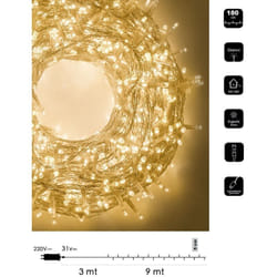 Wisdom - Catena luminosa led Natale 180 led cavo trasparente serie luminosa natalizie per esterno interno albero feste decorativa Calda