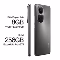 OPPO Reno RENO10 5G, AI Tripla fotocamera 64+32+8MP, RAM 8 GB (Esp. fino 16GB) + ROM 256GB, Colore Silvery Grey - Vista aggiuntiva 6