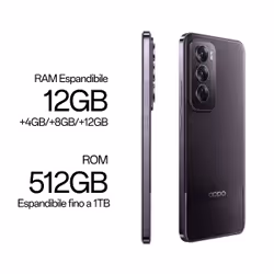 OPPO Reno12 Pro AI Smartphone, Tripla fotocamera 50+50+8MP, Display 6.7” 120HZ AMOLED FHD+, RAM 24 GB (12+12) + ROM 512GB, Nebula Black - Vista aggiuntiva 6