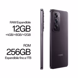 OPPO Reno12 AI Smartphone, Tripla fotocamera 50+8+2MP, Display 6.7” 120HZ AMOLED FHD+, RAM 24 GB (12+12) + ROM 256GB, Black Brown - Vista aggiuntiva 6