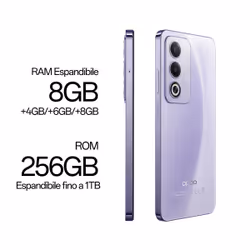 OPPO A80 Smartphone, AI Doppia Fotocamera 50+2MP, Selfie 8MP, Display 6.67” 120HZ LCD HD+, RAM 16 GB (8+8) + ROM 256GB, IP54, Moonlight Purple - Vista aggiuntiva 5