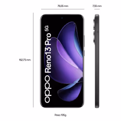 OPPO Reno13 Pro AI Smartphone, Tripla fotocamera 50+50+8MP, Selfie 50MP, Display 6.83” 120HZ AMOLED FHD+, , RAM 12GB(Esp4GB/8GB/12GB)+ROM 512GB, , Graphite Grey - Vista aggiuntiva 6