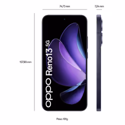 OPPO Reno13 AI Smartphone, Tripla fotocamera 50+8+2MP, Selfie 50MP, Display 6.59” 120HZ AMOLED FHD+, , RAM 12GB(Esp4GB/8GB/12GB)+ROM 256GB, , Luminous Blue - Vista aggiuntiva 6