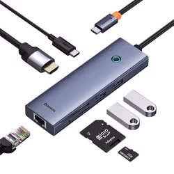Baseus ULTRAJOY 7 İN 1 MULTİFONKSİYONEL HUB ADAPTÖR-UZAY GRİ replicatore di porte e docking station per laptop Cablato E-Port - Vista aggiuntiva 6