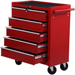 Carrello Porta Attrezzi in Metallo Ruote e 5 Cassetti 67.5x33x77cm Rosso - Homcom