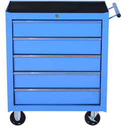 Carrello Porta Attrezzi in Metallo Ruote e 5 Cassetti 67.5x33x77cm Blu - Homcom