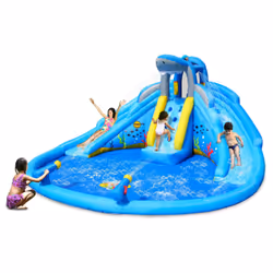 Castello Giostra Gonfiabile Acquatico Shark Splash Center con Pompa Happy Hop