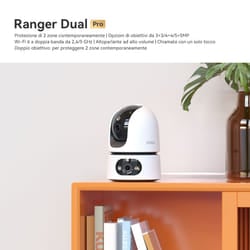Imou Ranger Dual Pro 10MP Telecamera da interno, motorizzata, con doppia ottica 5MP+5MP, sirena integrata e faretto, tasto di chiamata, rilevamento suoni anomali/umano/animale, smart tracking, funzione privacy, visione notturna, comunicazione bidirezionale, Wi-fi 2.4Ghz, Dual Band, registrazione su Micro SD (fino a 512GB) - NVR o Cloud. Certificazione GDPR.