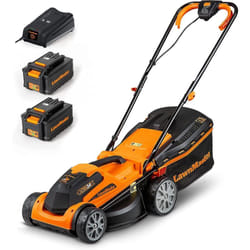 CLMF2434G Tagliaerba Senza Filo 24V Max 2x4.0Ah Batteria, 34cm Fino a 300m², Altezza di Taglio a 6 Livelli 20-70mm, Capacità di Raccolta 32L