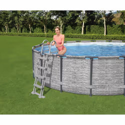 Bestway Steel Pro Piscina tonda mis. 488x122 cm, duraplus, colore effetto rattan, stampa interna realistica in pietra prismatica, filtro a cartuccia, copertura, scaletta - Vista aggiuntiva 5