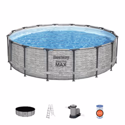 Bestway Steel Pro Piscina tonda mis. 488x122 cm, duraplus, colore effetto rattan, stampa interna realistica in pietra prismatica, filtro a cartuccia, copertura, scaletta - Vista aggiuntiva 8