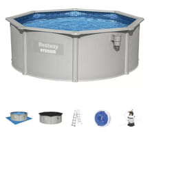 Piscina fuori terra rotonda Bestway hydrum' 360x120 cm con copertura, tappetino base, skimmer, scaletta e dispenser chemconnect - cod. 56574