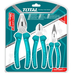 TOTAL - Set di 3 Pinze Pinza Universale da 180 mm Pinza Tagliente Diagonale da 160 mm Pinza a Becchi Piatti da 160 mm Manico Ergonomico in Fibra