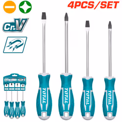 Serie di cacciaviti 4 pezzi taglio e croce. CARATTERISTICHE: In acciaio cromo vanadio satinato Materiale: Cr-V Assortimento d ...