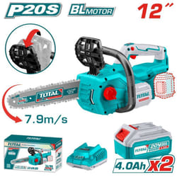 Total - Motosega a batteria 20V brushless da 12'con 2 batterie 4Ah e caricatore
