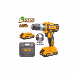 Trapano battente con valigetta prodotta dal brand Ingco. Tensione: 20V Velocità a vuoto: 0-400 / 0-1500 / min Max. Velocità d ...