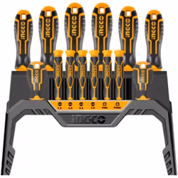 Set di cacciaviti Ingco di cui 8 con impugnatura soft grip Ingco style, lame in acciaio al cromo vanadio e punta magnetica e  ...