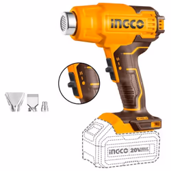 Tensione: 20 V Temperatura: 300/550°C Flusso d'aria: 100/200 l/min. Incluso: - 1 Ugello di riduzione - 1 Ugello riflettente - ...