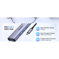 Ugreen 20956A hub di interfaccia USB tipo-C 5000 Mbit/s Argento - Vista aggiuntiva 6