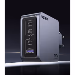 Ugreen Nexode Pro 160W GaN Charger with USB-C Cable Universale Nero, Grigio AC Ricarica rapida Interno - Vista aggiuntiva 5
