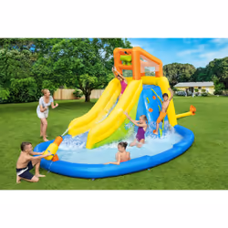 Bestway Piscina parco acquatico, mis. 435x286x267 cm, scivolo d'acqua, corda di arrampicata, cannone d'acqua, parete per arrampicarsi, include soffiatore d'aria, picchetti di ancoraggio, borsa per il trasporto - Vista aggiuntiva 7