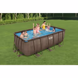 Piscina fuori terra rettangolare "Rattan" Power Steel, dimensioni 4.12 x 2.01 x 1.22 metri, capacità 8.124 litri. Struttura m ...