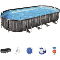 Bestway - piscina ovale fuori terra steel simil legno 732x366xH122 -5611T + pompa, dosatore, scaletta e telo
