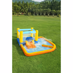 Bestway Piscina parco acquatico beach bounger mis.365x340x152 cm, poliestere rivestito in PVC, mini scivolo a una corsia, spruzzatore d'acqua, include soffiatore d'aria, picchetti per l'ancoraggio, borsa per il trasporto - Vista aggiuntiva 8
