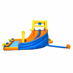 Bestway Piscina megaparco acquatico mis. 551x502x265 cm, scivolo d'acqua, cannone spara acqua, tunnel, parete per arrampicarsi, include soffiatore d'aria, picchetti di ancoraggio, borsa per il trasporto - Vista aggiuntiva 5