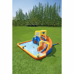 Bestway Piscina megaparco acquatico mis. 551x502x265 cm, scivolo d'acqua, cannone spara acqua, tunnel, parete per arrampicarsi, include soffiatore d'aria, picchetti di ancoraggio, borsa per il trasporto - Vista aggiuntiva 6