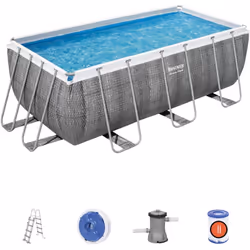 Bestway 56722 piscina fuori terra rettangolare Power Steel 412x201x122 cm con pompa filtro a cartuccia effetto rattan grigio ...