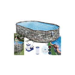 Piscina ovale fuori terra steel comfort pietra Bestway 610x366xH122 -56719 + pompa, scaletta, telo e sistema idromassaggio