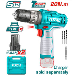 Trapano avvitatore percussione batteria 12V - 20Nm+2 batterie 1,5Ah type-c Total