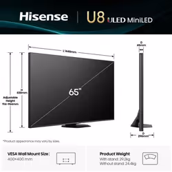 Hisense 65U8Q TV 165,1 cm (65") 4K Ultra HD Smart TV Wi-Fi Nero, Grigio