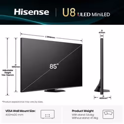 Hisense 85U8Q TV 2,16 m (85") 4K Ultra HD Smart TV Wi-Fi Nero, Grigio