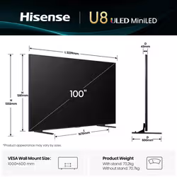 Hisense 100U8Q 2,54 m (100") 4K Ultra HD Smart TV Wi-Fi Nero, Grigio - Vista aggiuntiva 2
