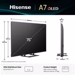 Hisense A7Q 75A7Q 190,5 cm (75") 4K Ultra HD Smart TV Wi-Fi Nero - Vista aggiuntiva 2