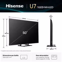 Hisense Smart TV ULED MiniLED 50" 4K 50U7Q - Vista aggiuntiva 2