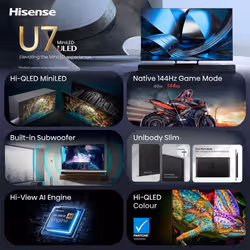 Hisense 65U7SE 165,1 cm (65") 4K Ultra HD Smart TV Wi-Fi Nero - Vista aggiuntiva 3