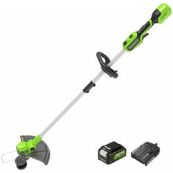 Greenworks - G2D4LT33K4 Tagliabordi con Ruota a Batteria per Giardini Medi, Ampiezza di Taglio 33cm, Filo di Nylon da 2mm con Autofeed, Batteria 24V