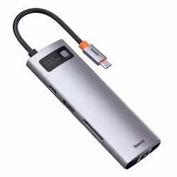 Baseus Metal Gleam, USB 3.2 Gen 1 (3.1 Gen 1) Type-C, 100 W, 10,100,1000 Mbit/s, Grigio, MicroSD (TransFlash), SD, 4K Ultra H ...