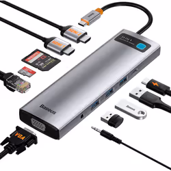 Baseus Metal Gleam Series 11-in-1 Cablato USB 3.2 Gen 1 (3.1 Gen 1) Type-C Grigio